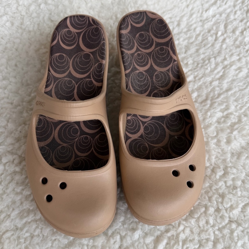 CROCS Women's Tan Slide Clog Mules